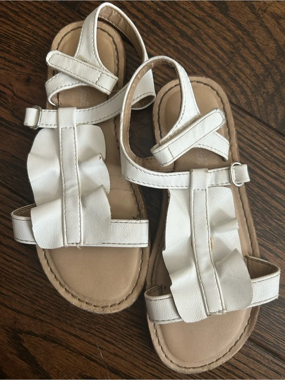 Girls White Ruffle Strap Sandals & Black Ballet Flats Set